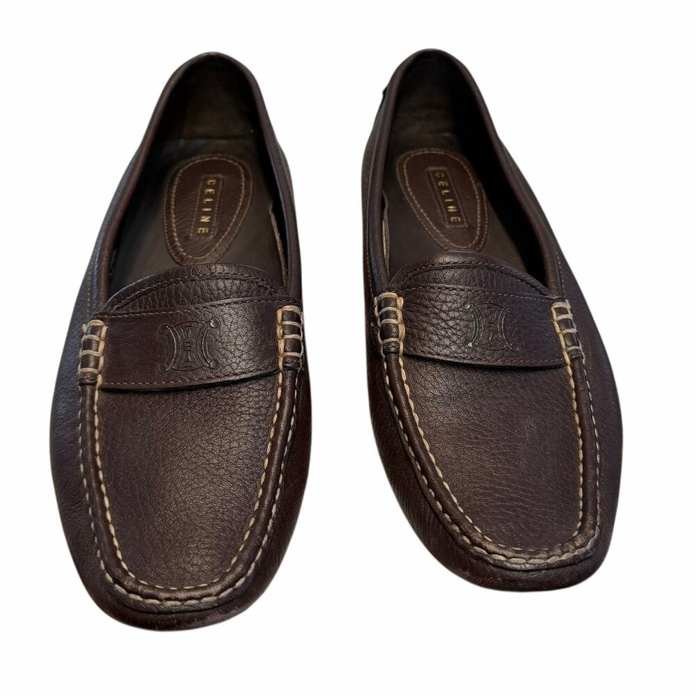 Celine Dark Brown Pebbled Leather Loafers Womens 40 / US 10 AS IS - Picture 2 of 13